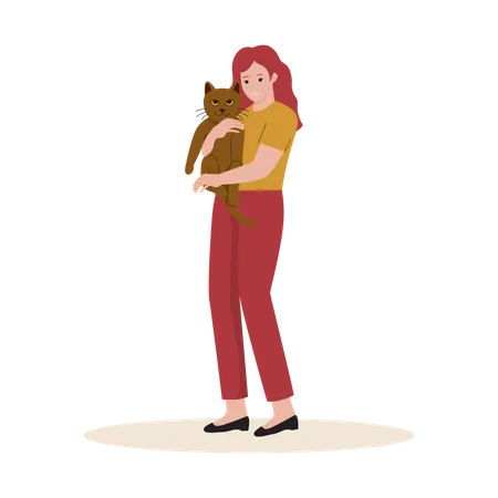 Frau umarmt ihre Hauskatze  Illustration