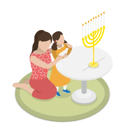 Frau und Kind mit jüdischem Feiertag  Illustration
