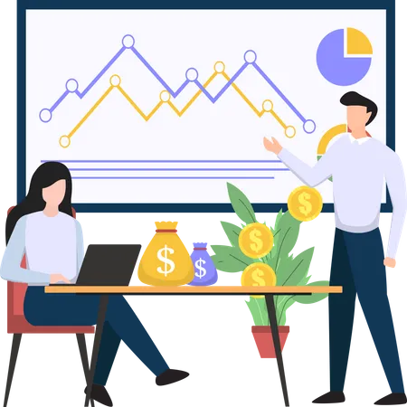 Frau und Mann analysieren das Finanzwachstum  Illustration