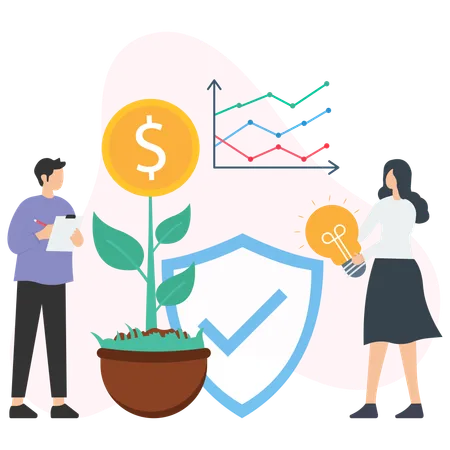 Frau und Mann analysieren Investitionswachstum  Illustration