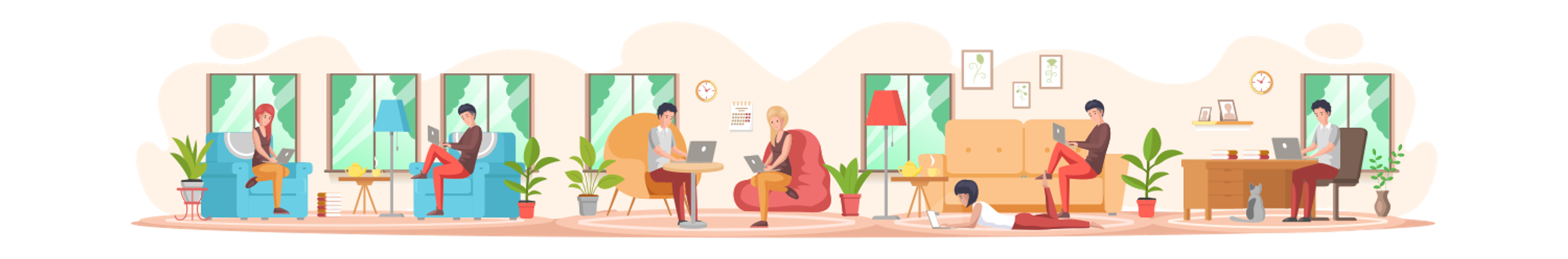 Frau und Mann arbeiten zu Hause am Laptop  Illustration