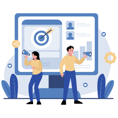 Frau und Mann machen Online-Marketing  Illustration