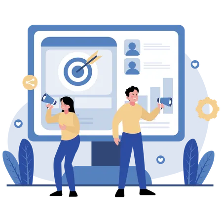 Frau und Mann machen Online-Marketing  Illustration