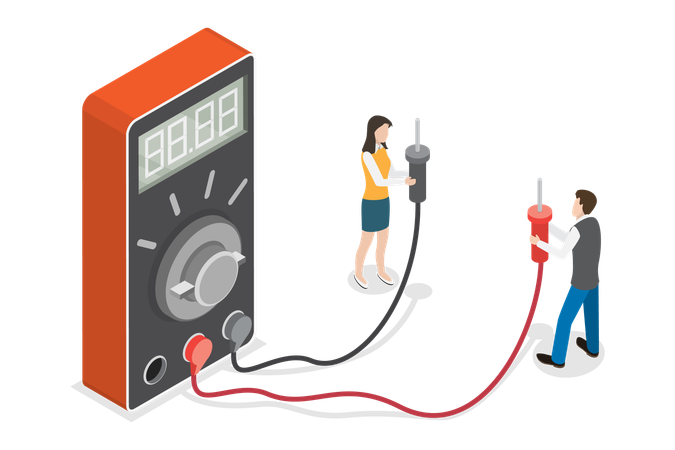 Frau und Mann mit Digitalmultimeter  Illustration