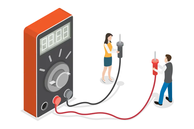 Frau und Mann mit Digitalmultimeter  Illustration