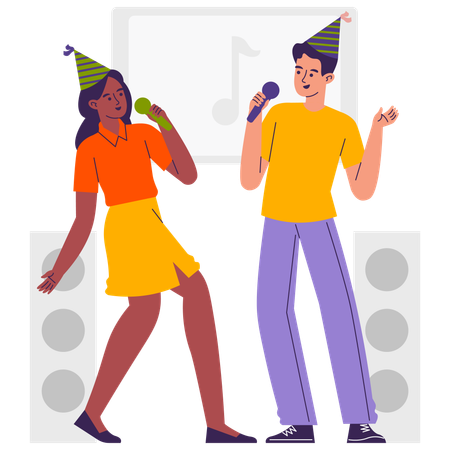 Frau und Mann singen Karaoke  Illustration