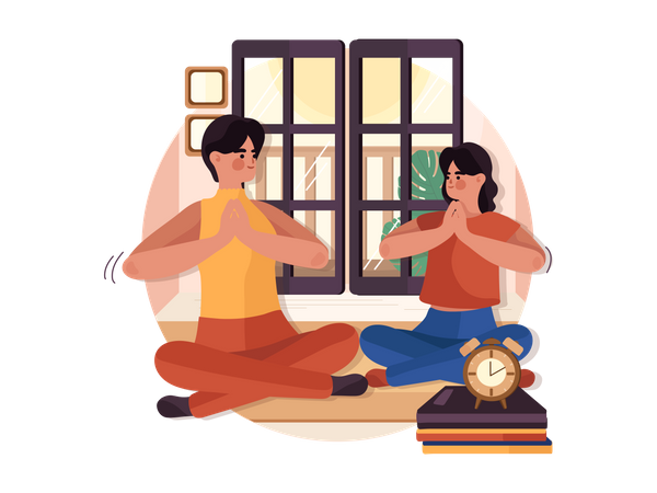 Frau und Tochter machen Yoga-Meditation zu Hause  Illustration