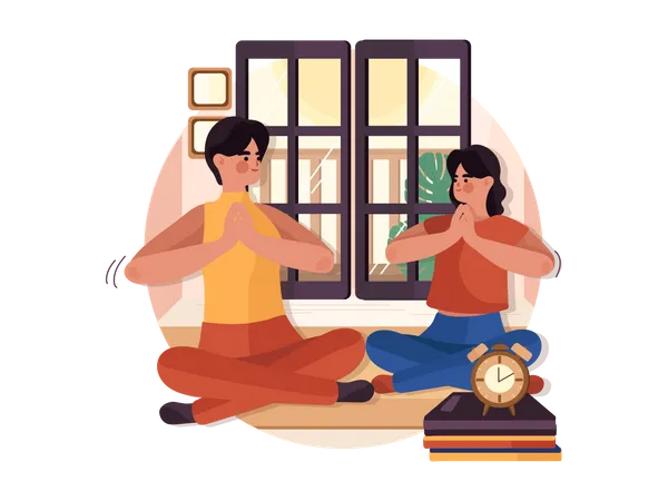 Frau und Tochter machen Yoga-Meditation zu Hause  Illustration