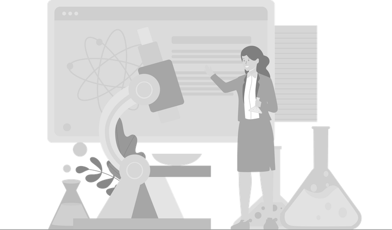 Frau unterrichtet Naturwissenschaften  Illustration