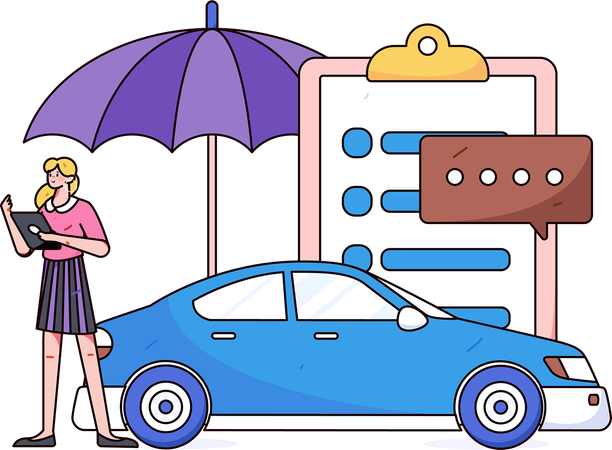 Frau unterschreibt Autoversicherungsdokument  Illustration