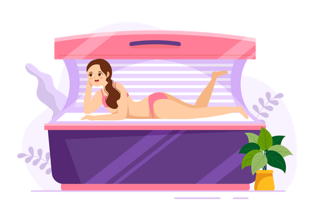 Frau unterzieht sich einer Bräunungsprozedur  Illustration