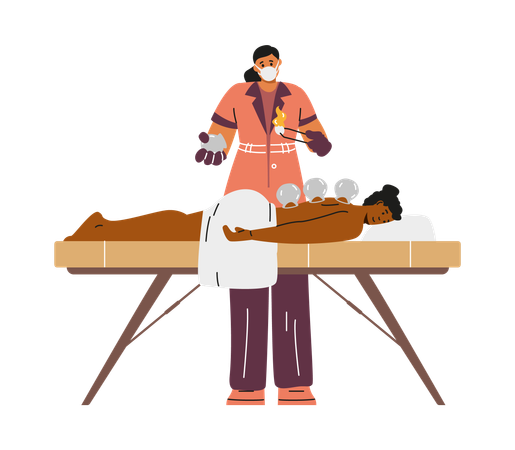 Frau unterzieht sich einer Schröpftherapie  Illustration