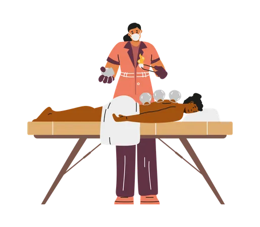 Frau unterzieht sich einer Schröpftherapie  Illustration