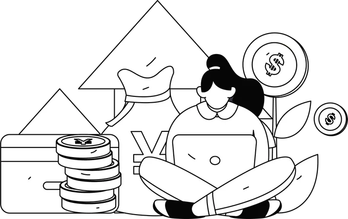 Frau verdient Gewinn durch Online-Investition  Illustration