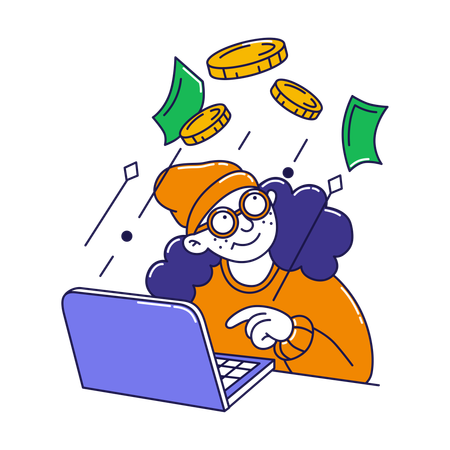 Frau verdient online Geld  Illustration