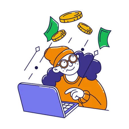 Frau verdient online Geld  Illustration
