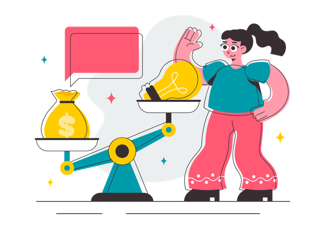 Frau vergleicht Preiswirtschaft  Illustration