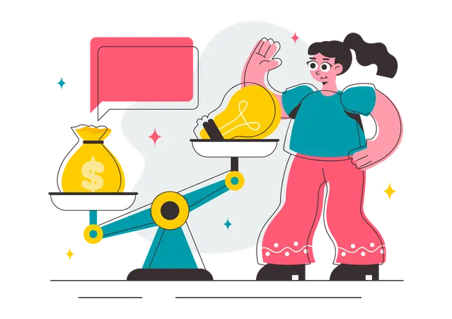 Frau vergleicht Preiswirtschaft  Illustration