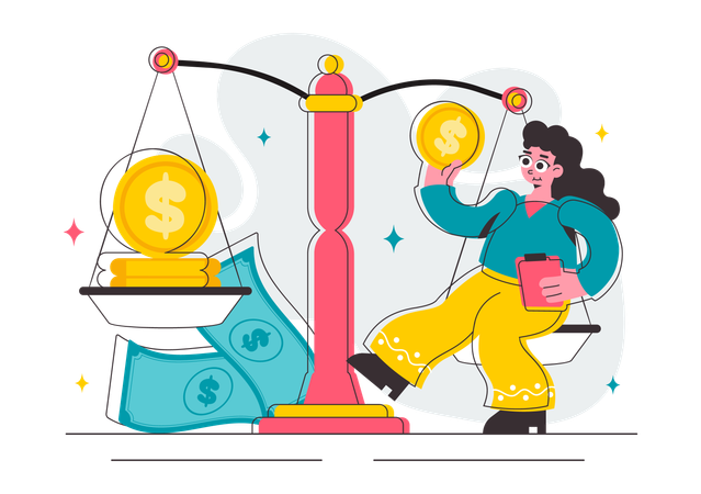 Frau vergleicht Preiswirtschaft  Illustration