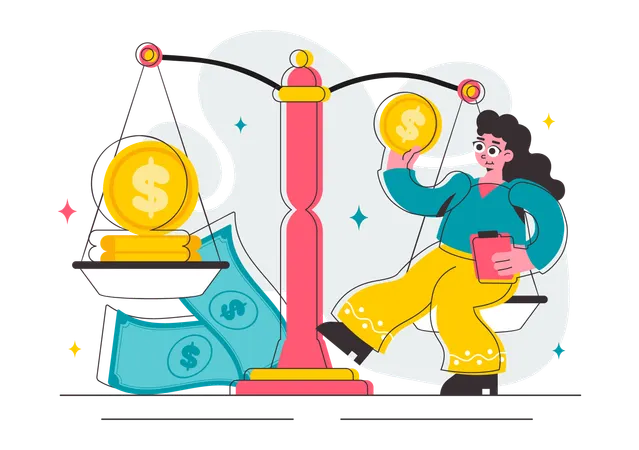 Frau vergleicht Preiswirtschaft  Illustration