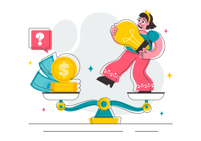 Frau vergleicht Preiswirtschaft  Illustration