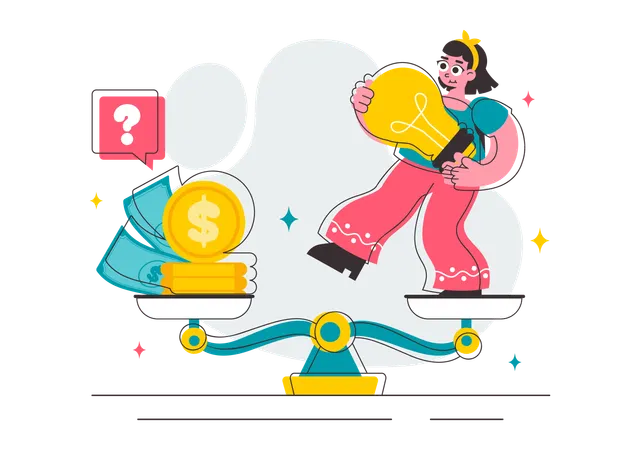 Frau vergleicht Preiswirtschaft  Illustration
