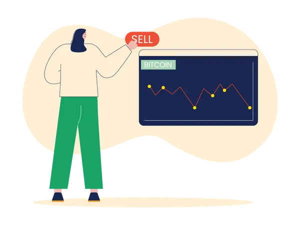 Frau verkauft Bitcoin während Panikmarkt  Illustration