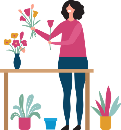 Frau verkauft Blumen  Illustration