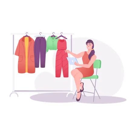 Frau verkauft Kleid im Shop  Illustration