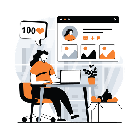 Frau verwaltet Social-Network-Profil  Illustration