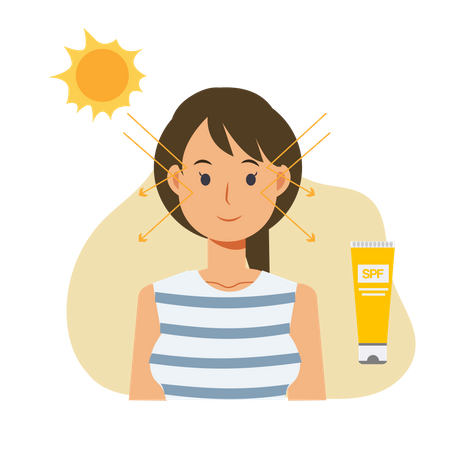 Frau verwendet Sonnenschutzmittel, um Sonnenbrand zu vermeiden  Illustration