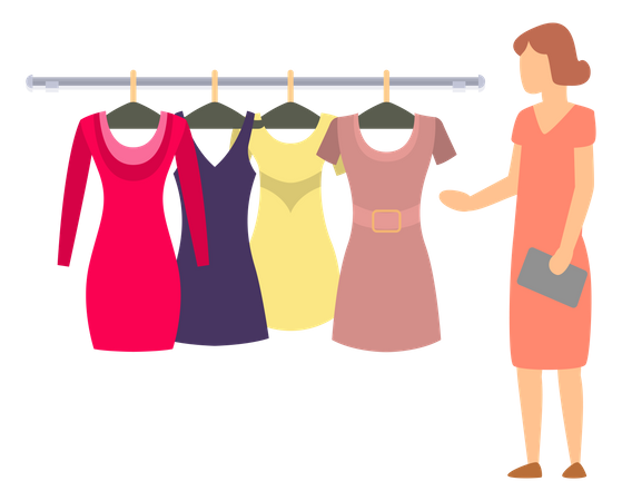 Frau wählt Kleid  Illustration