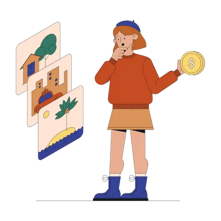 Frau wählt Immobilien  Illustration