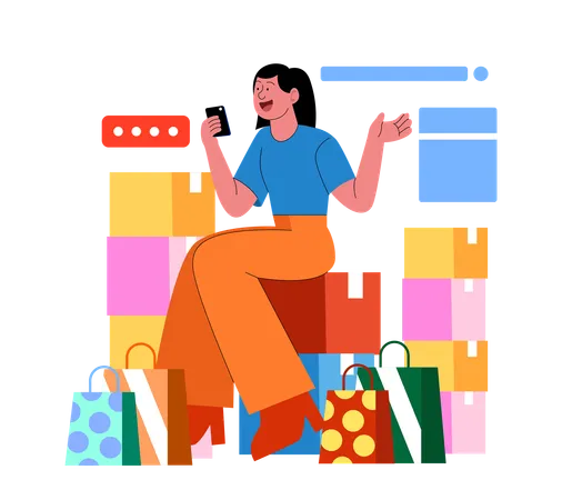 Frau wählt Kleidung über mobile Shopping-App aus  Illustration