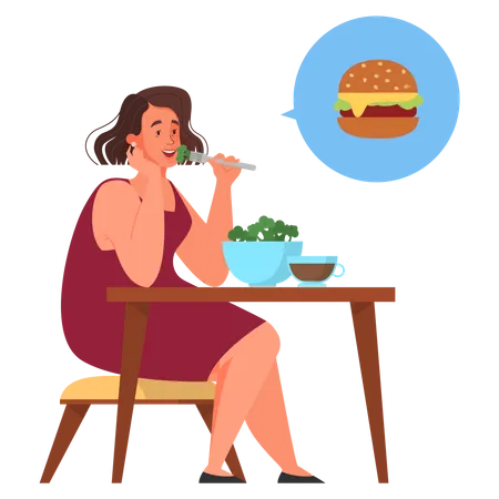 Frau wählt zwischen gesundem Essen und Junkfood  Illustration