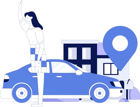 Frau wartet auf Taxi  Illustration