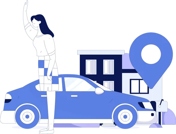 Frau wartet auf Taxi  Illustration