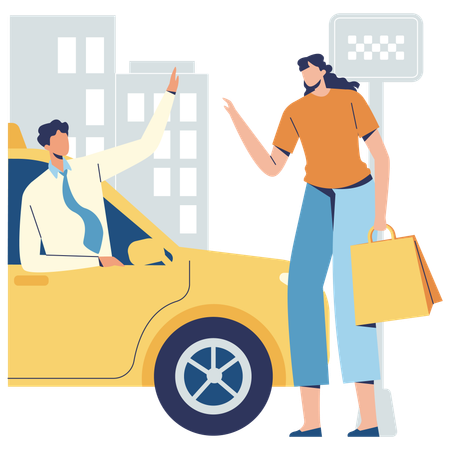 Frau wartet auf Taxi  Illustration