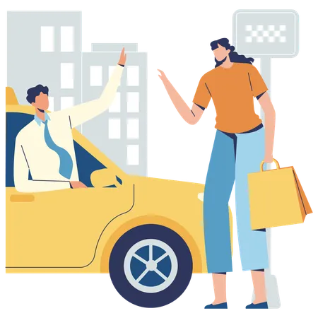 Frau wartet auf Taxi  Illustration