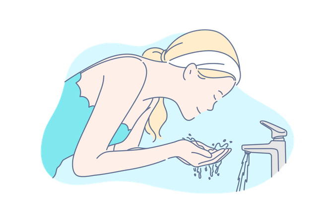 Frau wäscht Gesicht  Illustration