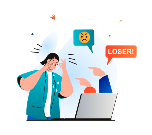 Frau weint wegen Cybermobbing  Illustration