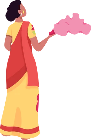 Frau wirft mit rosa Farbe  Illustration