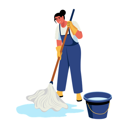 Frau wischt Boden  Illustration