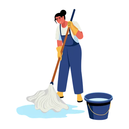 Frau wischt Boden  Illustration