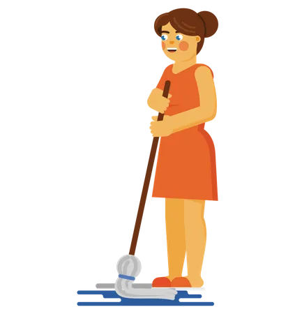 Frau wischt den Boden  Illustration