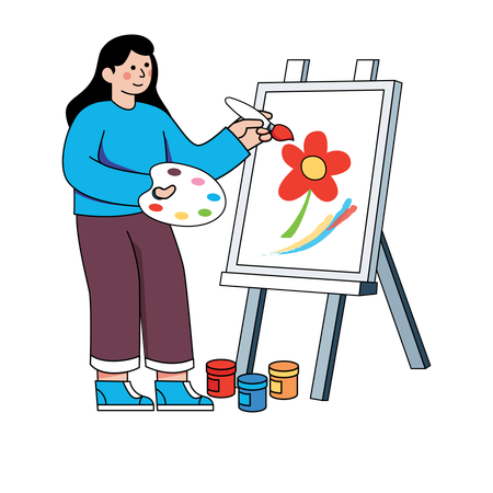 Frau zeichnet Gemälde auf Brett  Illustration