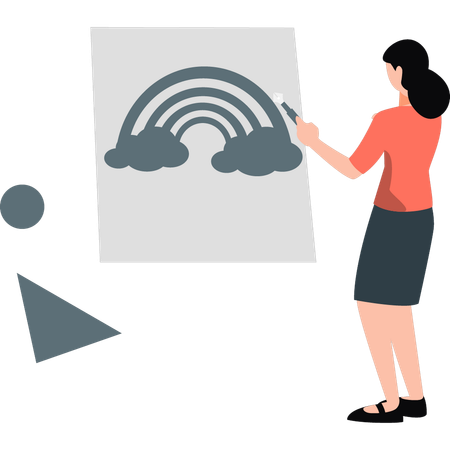 Frau zeichnet Regenbogen auf Diagramm  Illustration