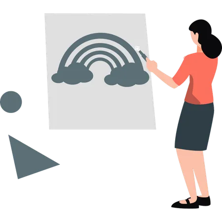 Frau zeichnet Regenbogen auf Diagramm  Illustration