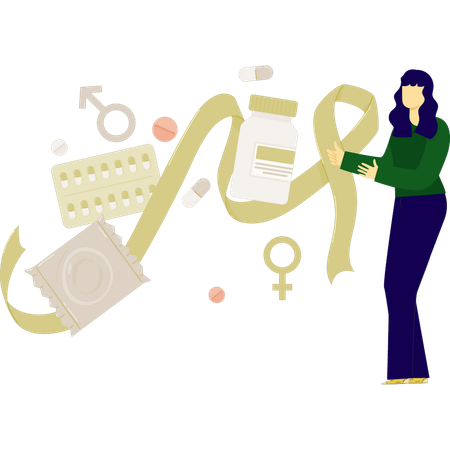 Frau zeigt Aids-Schutz  Illustration
