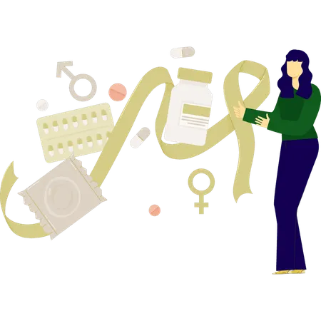 Frau zeigt Aids-Schutz  Illustration